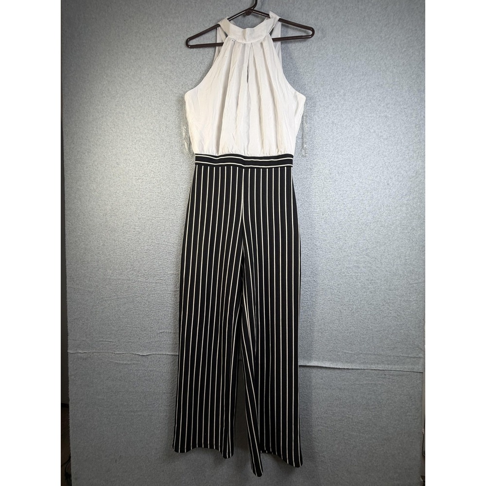 Vertiche Jumpsuit Womens Small Black White Halter Wide Leg Stripe Party Cocktail